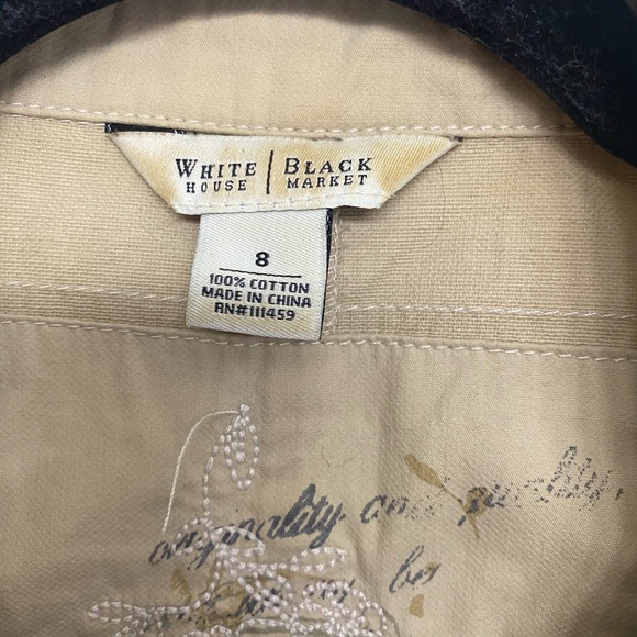 White House Black Market Tan Cotton Utility Blazer Jacket w/ Ribbon Tie - Size 8 - Picture 4 of 10